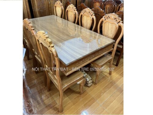 Bàn Ăn Gỗ Gõ Đỏ Mặt Liền Tấm- Chân Sư Tử