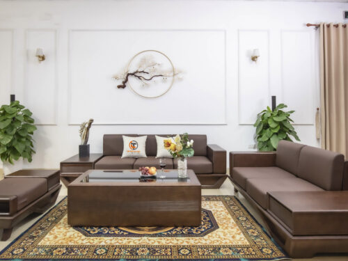 Ghế Sofa Gỗ 2 Văng Mẫu Chân Thuyền