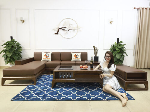 Ghế Sofa Gỗ Góc L Mẫu Chân Quỳ
